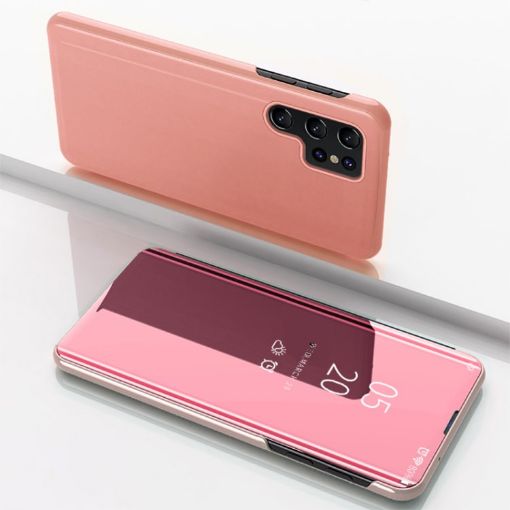 Samsung Galaxy S24 Ultra 5G Rose Gold Mirror Flip Leather Case - 1