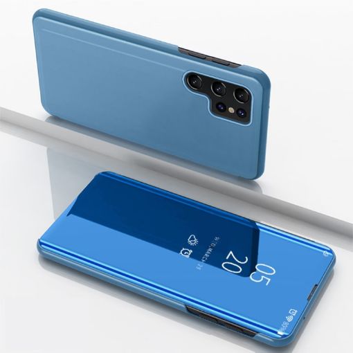 Samsung Galaxy S24 Ultra 5G Blue Mirror Flip Leather Case with Holder - 1