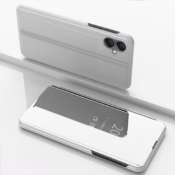 Samsung Galaxy A06 4G Silver Mirror Flip Leather Case with Holder - 1