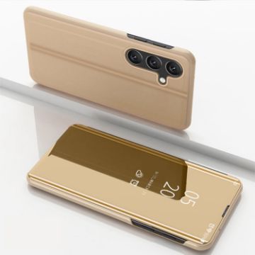 Samsung Galaxy A36 Gold Mirror Flip Leather Case with Holder - 1