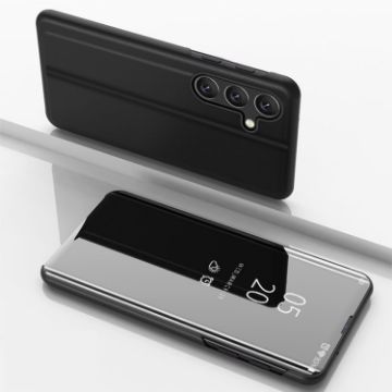 Samsung Galaxy A36 Black Mirror Flip Leather Case with Holder - 1