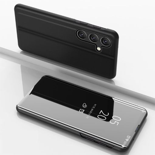 Samsung Galaxy A36 Black Mirror Flip Leather Case with Holder - 1
