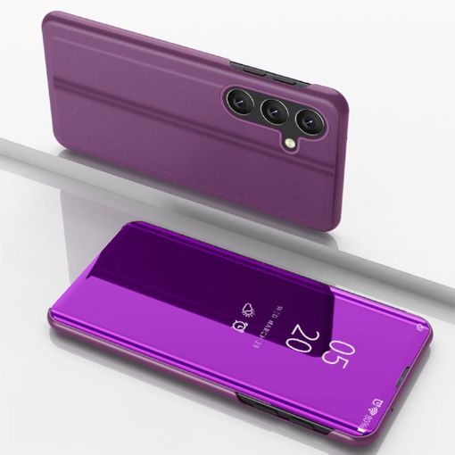 Samsung Galaxy A56 Purple Mirror Flip Leather Case with Holder - 1
