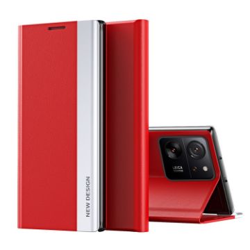 Xiaomi 13T Pro Red Leather Phone Case with Electroplated Adsorption - 1