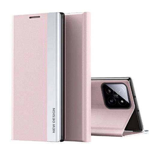 Xiaomi 14 Pink Leather Phone Case - Electroplated Adsorption Cover - 1