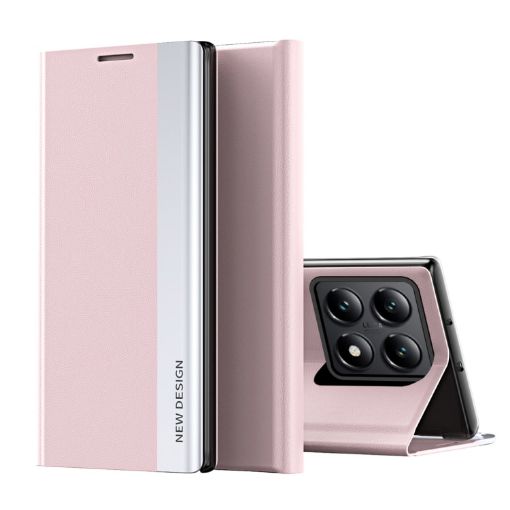 Xiaomi 14T Pink Leather Phone Case - Electroplated Adsorption Cover - 1