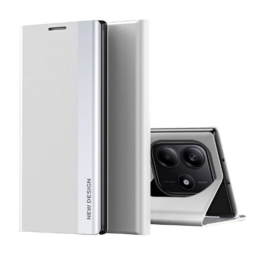 Redmi Note 14 4G Silver Leather Phone Case with Electroplated Adsorption - 1