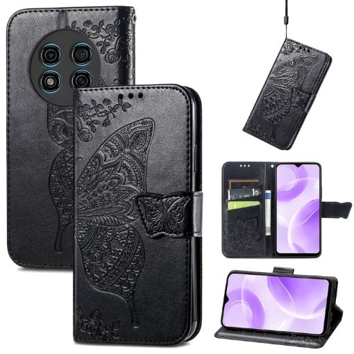 Ulefone Note 15 Black Leather Case - Butterfly Love Flower Embossed - 1