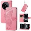 Xiaomi 14 Ultra Pink Butterfly Love Flower Embossed Leather Case - 1