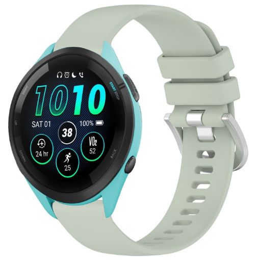Garmin Forerunner 265S Green Silicone Watch Band with Silver Buckle - 1