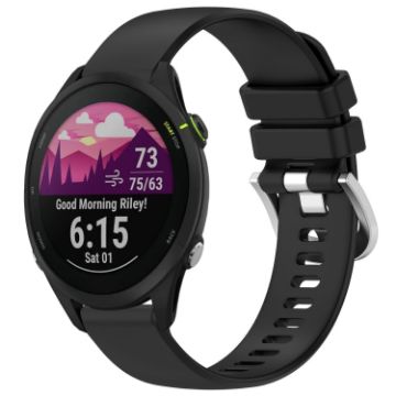 Garmin Forerunner 255S Music/255S Black Silicone Watch Band Silver Buckle - 1