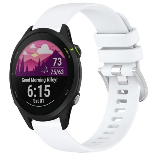 Garmin Forerunner 255S Music/255S White Silicone Watch Band Silver Buckle - 1