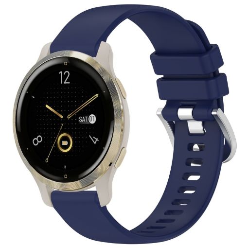 Garmin Venu 2S Dark Blue Silicone Watch Band with Silver Buckle - 1