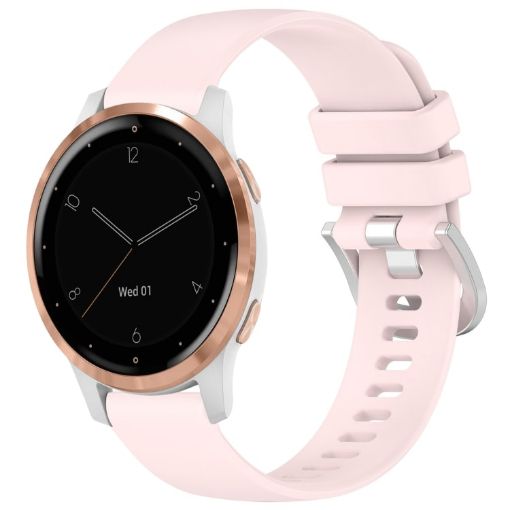 Garmin Vivoactive 4S Pink Silicone Watch Band with Silver Buckle - 1