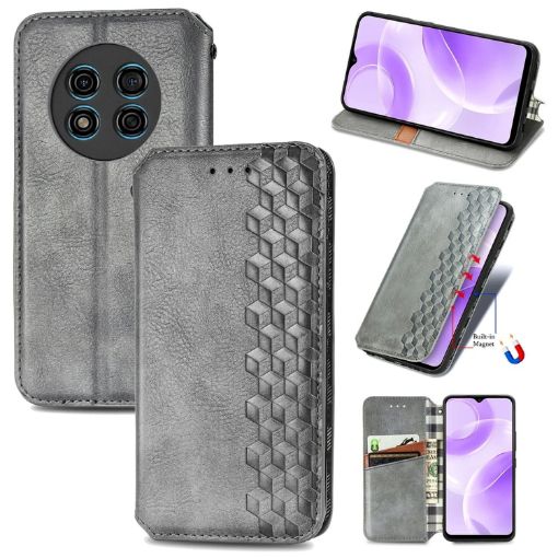 Ulefone Note 15 Grey Magnetic Leather Phone Case - Cubic Grid Design - 1