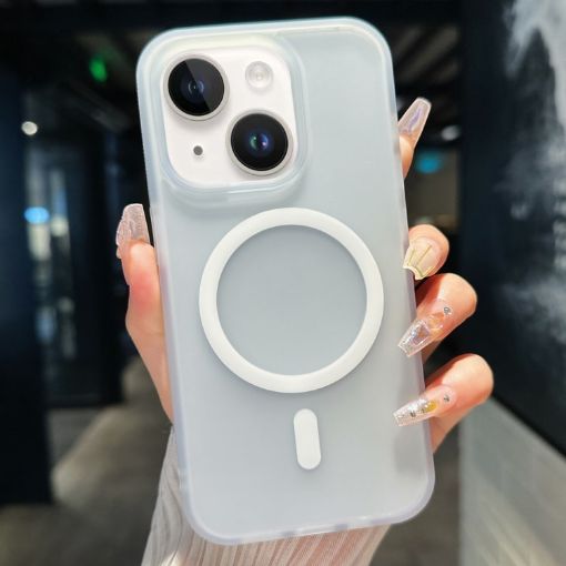 iPhone 14 Plus Transparent TPU Hybrid PC Magsafe Case - White - 1