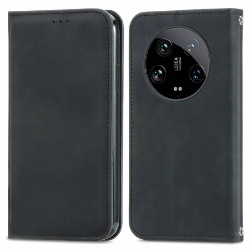 Xiaomi 14 Ultra Black Retro Leather Magnetic Flip Phone Case - 1