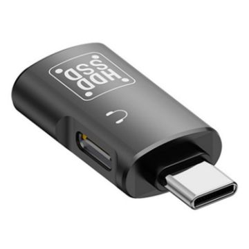 USB-C/Type-C to Type-C + USB 3.0 OTG Adapter for Headset & U-Disk (Black) - 1