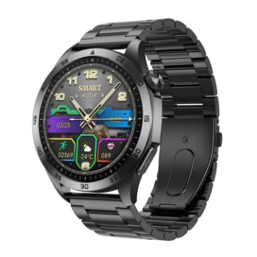 ET485 Smart Watch, 1.43" Color Screen, Steel Strap, Bluetooth Call/ECG, Black - 1