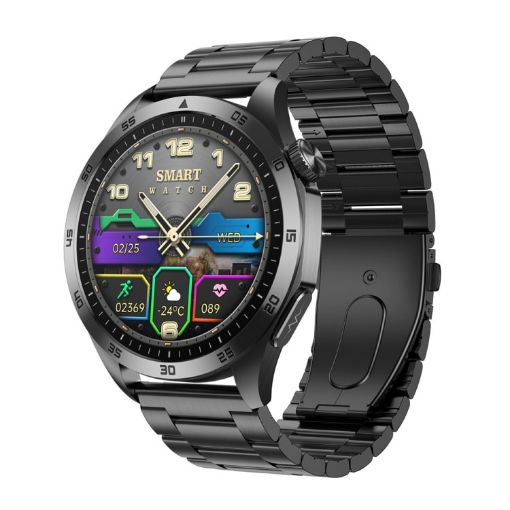 ET485 Smart Watch, 1.43" Color Screen, Steel Strap, Bluetooth Call/ECG, Black - 1