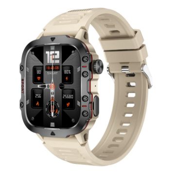 QX11 Smart Watch 1.96" Color Screen Bluetooth Call Silicone Strap Khaki - 1