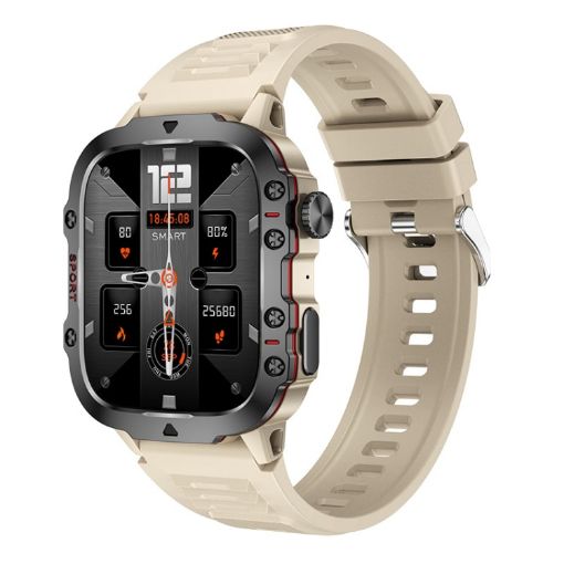 QX11 Smart Watch 1.96" Color Screen Bluetooth Call Silicone Strap Khaki - 1