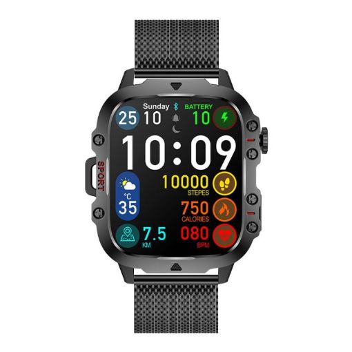 QX11 1.96" Color Screen Smart Watch with Milan Steel Strap - Black - 1