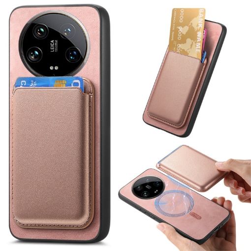 Xiaomi 14 Ultra Pink Magsafe Card Bag PU Back Cover Phone Case - 1