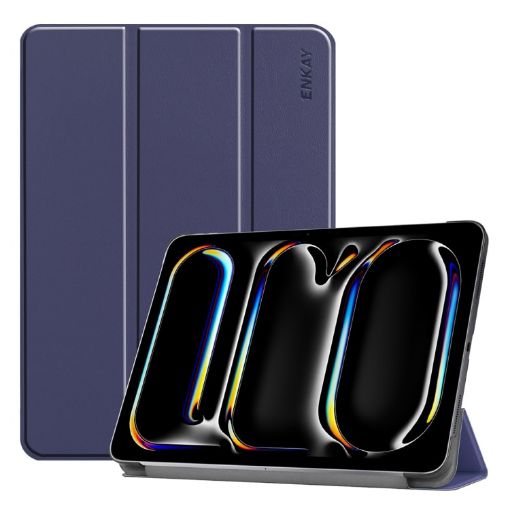 iPad Pro 13 2024 ENKAY Tri-fold Leather Case Dark Blue - 1