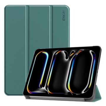 iPad Pro 13 2024 ENKAY Tri-fold Leather Case Dark Green - 1