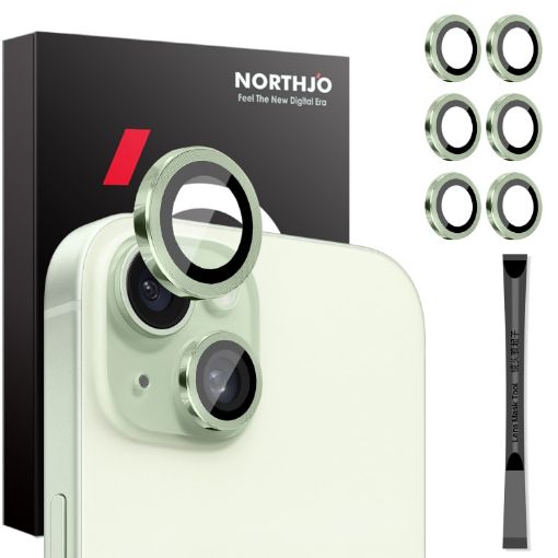 iPhone 15/14 Plus Camera Lens Protector 6pcs Set - Green Metal Ring - 1