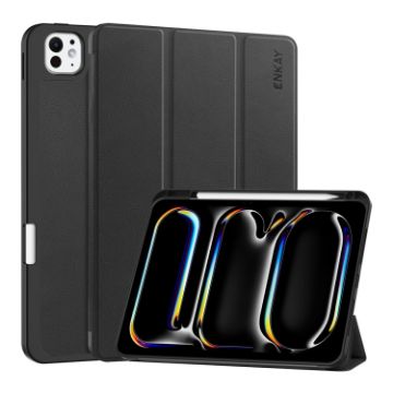 iPad Pro 13 2024 ENKAY Tri-fold TPU Leather Case with Pen Slot Black - 1