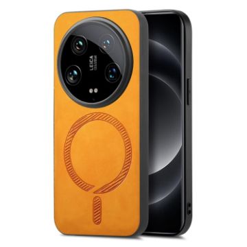 Xiaomi 14 Ultra Yellow Retro Magsafe PU Back Cover Phone Case - 1