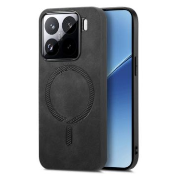 Xiaomi 15 Pro Black Retro Magsafe PU Back Cover Phone Case - 1