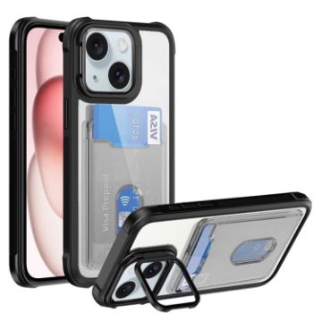 iPhone 15 Card Holder Case - Black Acrylic Hybrid TPU Cover - 1