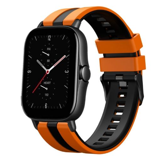 Amazfit GTS 2E 20mm Two-Color Silicone Watch Band Orange Black - 1