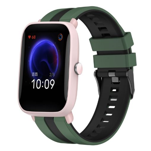 Amazfit Pop Pro 20mm Two-Color Silicone Watch Band Olive Green+Black - 1
