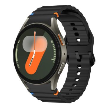 Samsung Galaxy Watch 7 40/44mm Black Wave Pattern Silicone Band - 1