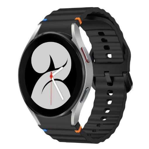 Samsung Galaxy Watch 4 40/44mm Black Wave Pattern Silicone Band - 1