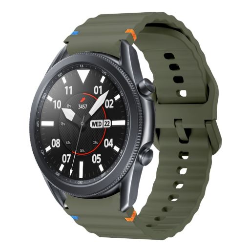 Samsung Galaxy Watch3 41mm Army Green Wave Pattern Silicone Band - 1