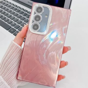 Samsung Galaxy A55 5G Glitter TPU Case with Lens Film - Pink Feather Yarn - 1