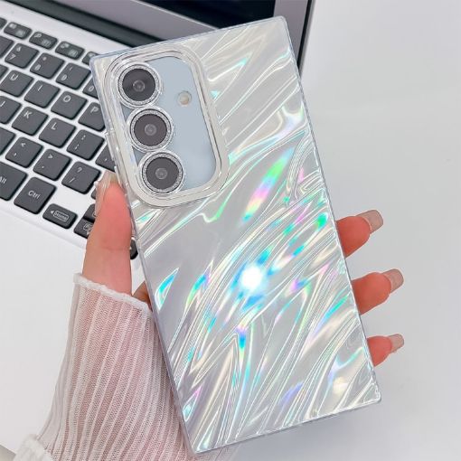 Samsung Galaxy S25 5G Glitter TPU Case with Lens Film - White Ripples - 1