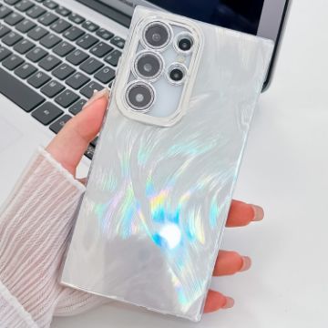 Samsung Galaxy S25 Ultra 5G Glitter TPU Case with Lens Film - White Feather - 1