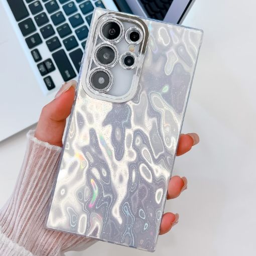 Samsung Galaxy S25 Ultra 5G Glitter TPU Case with Lens Film - White Wrinkles - 1