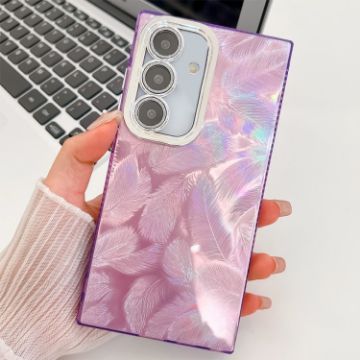 Samsung Galaxy A16 5G Glitter TPU Case with Lens Film - Purple Feathers - 1