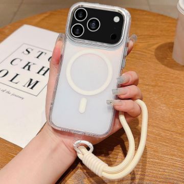 iPhone 17 Pro Max White Magsafe Case with Wrist Strap - Bright Shadow - 1