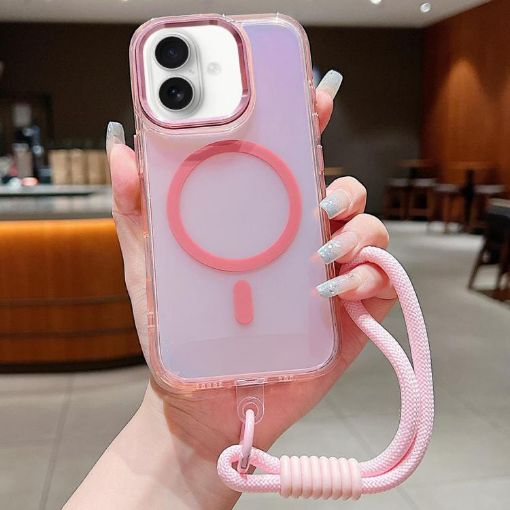 iPhone 17 Pink Magsafe Discoloration Case with Wrist Strap - 1