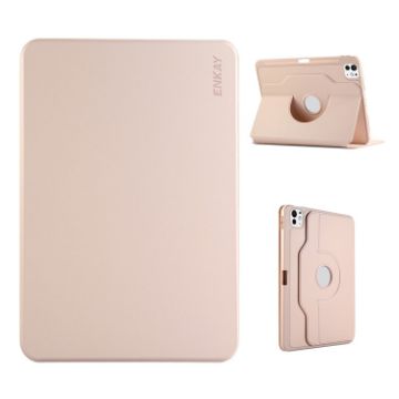 iPad Pro 13 2024 ENKAY 360 Rotation TPU Leather Case with Pen Slot Pink - 1