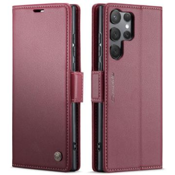 Samsung Galaxy S25 Ultra 5G CaseMe 023 Red Leather RFID Phone Case - 1