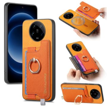 Xiaomi 14 Ultra Yellow Retro Magsafe Leather Card Holder Phone Case - 1